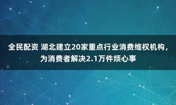 全民配资 湖北建立20家重点行业消费维权机构，为消费者解决2.1万件烦心事